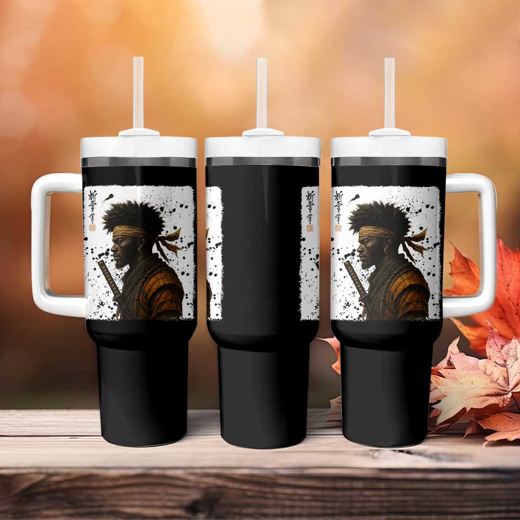 Afro American Samurai Tumbler With Handle Japanese Vintage Graphic Sumie Katana