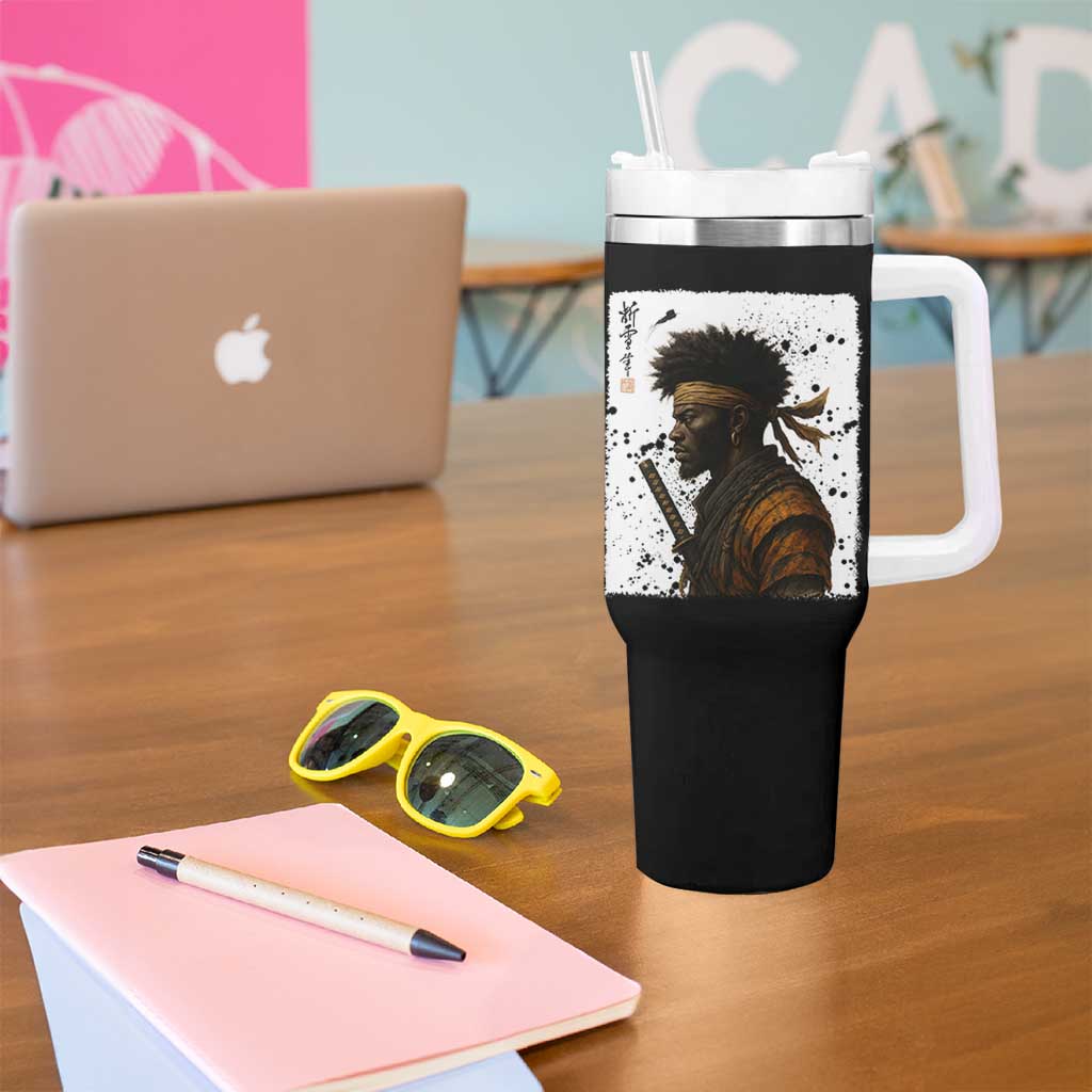 Afro American Samurai Tumbler With Handle Japanese Vintage Graphic Sumie Katana