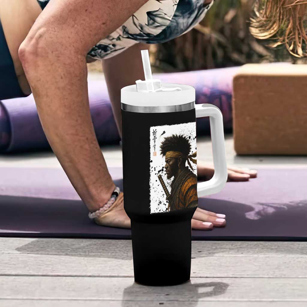 Afro American Samurai Tumbler With Handle Japanese Vintage Graphic Sumie Katana