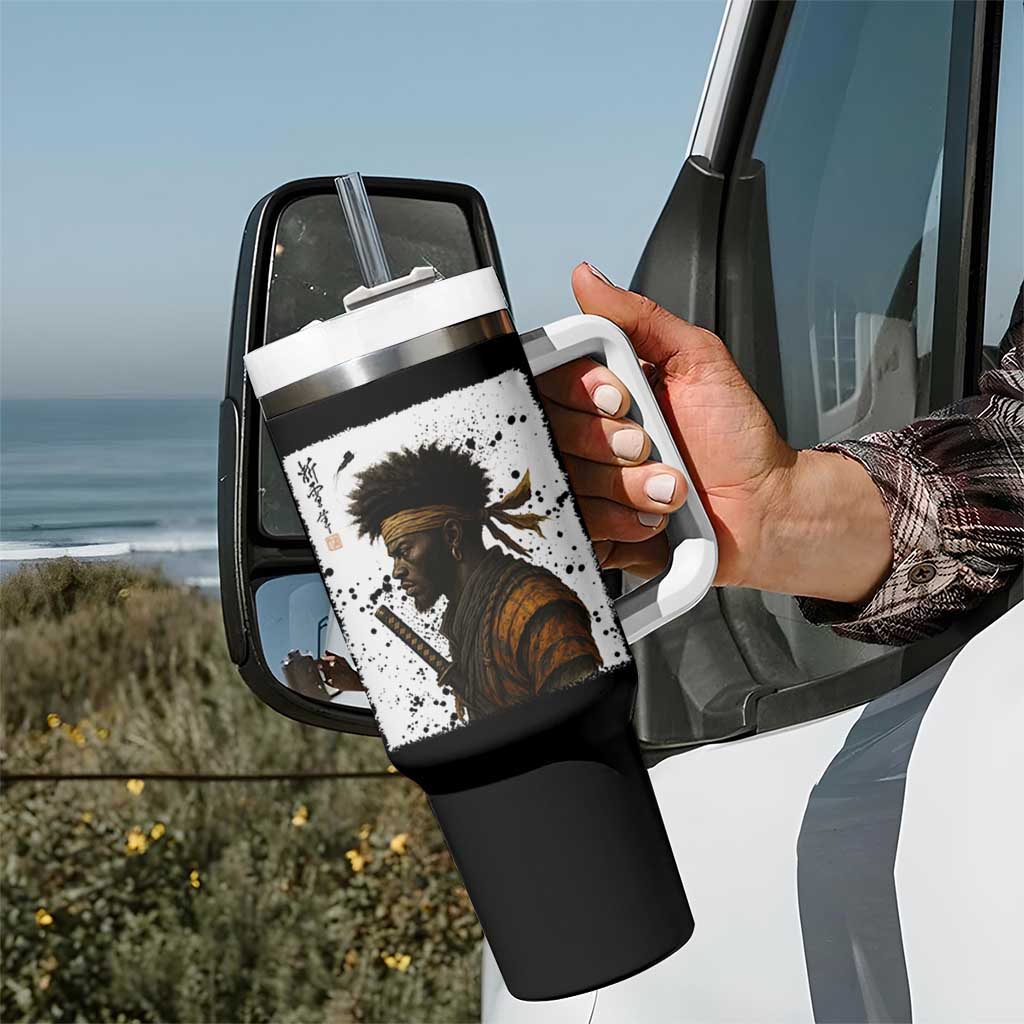 Afro American Samurai Tumbler With Handle Japanese Vintage Graphic Sumie Katana