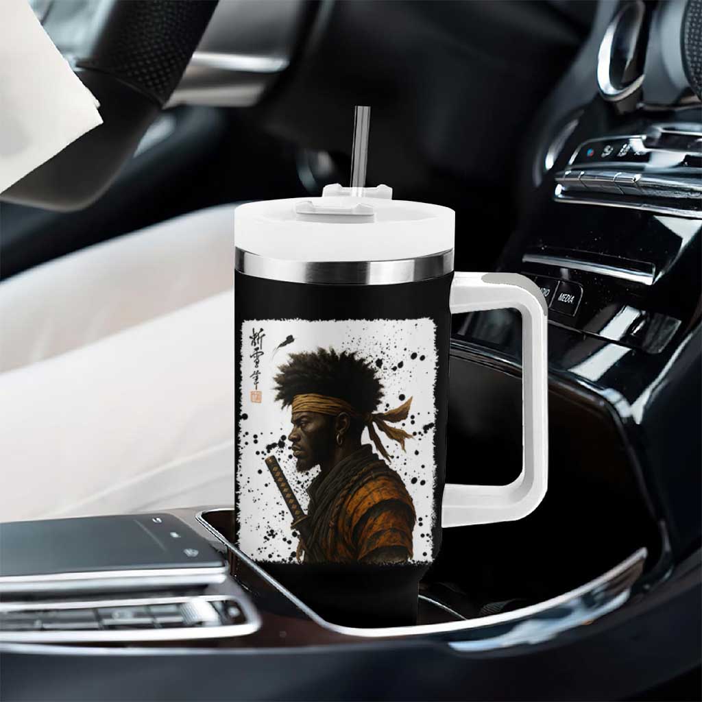 Afro American Samurai Tumbler With Handle Japanese Vintage Graphic Sumie Katana