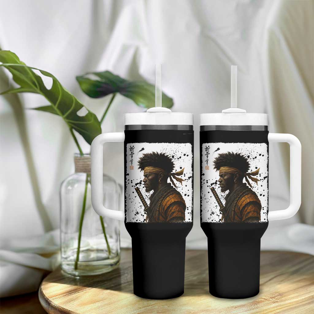 Afro American Samurai Tumbler With Handle Japanese Vintage Graphic Sumie Katana
