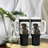 Afro American Samurai Tumbler With Handle Japanese Vintage Graphic Sumie Katana