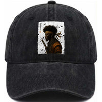 Afro American Samurai Washed Cotton Baseball Cap Japanese Vintage Graphic Sumie Katana