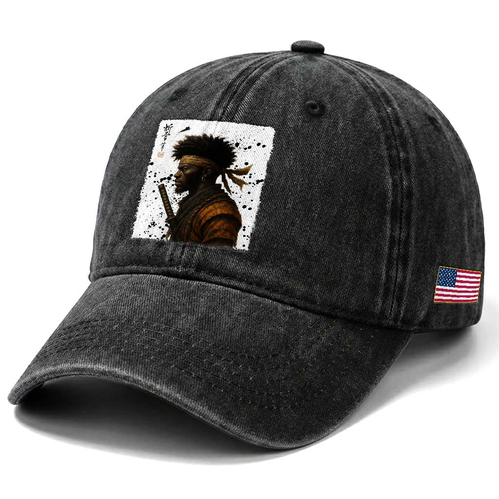 Afro American Samurai Washed Cotton Baseball Cap Japanese Vintage Graphic Sumie Katana