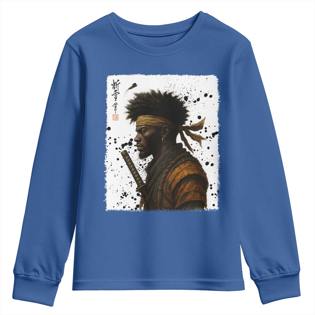 Afro American Samurai Youth Sweatshirt Japanese Vintage Graphic Sumie Katana - Wonder Print Shop