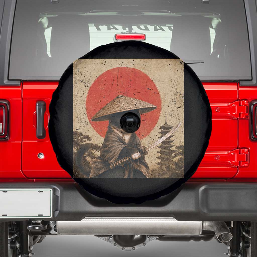 Vintage Samurai Black Cat Japanese Katana Spare Tire Cover Ukiyoe Cat Lover Gift