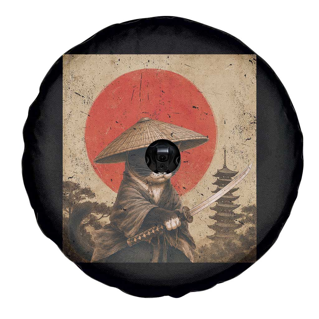 Vintage Samurai Black Cat Japanese Katana Spare Tire Cover Ukiyoe Cat Lover Gift