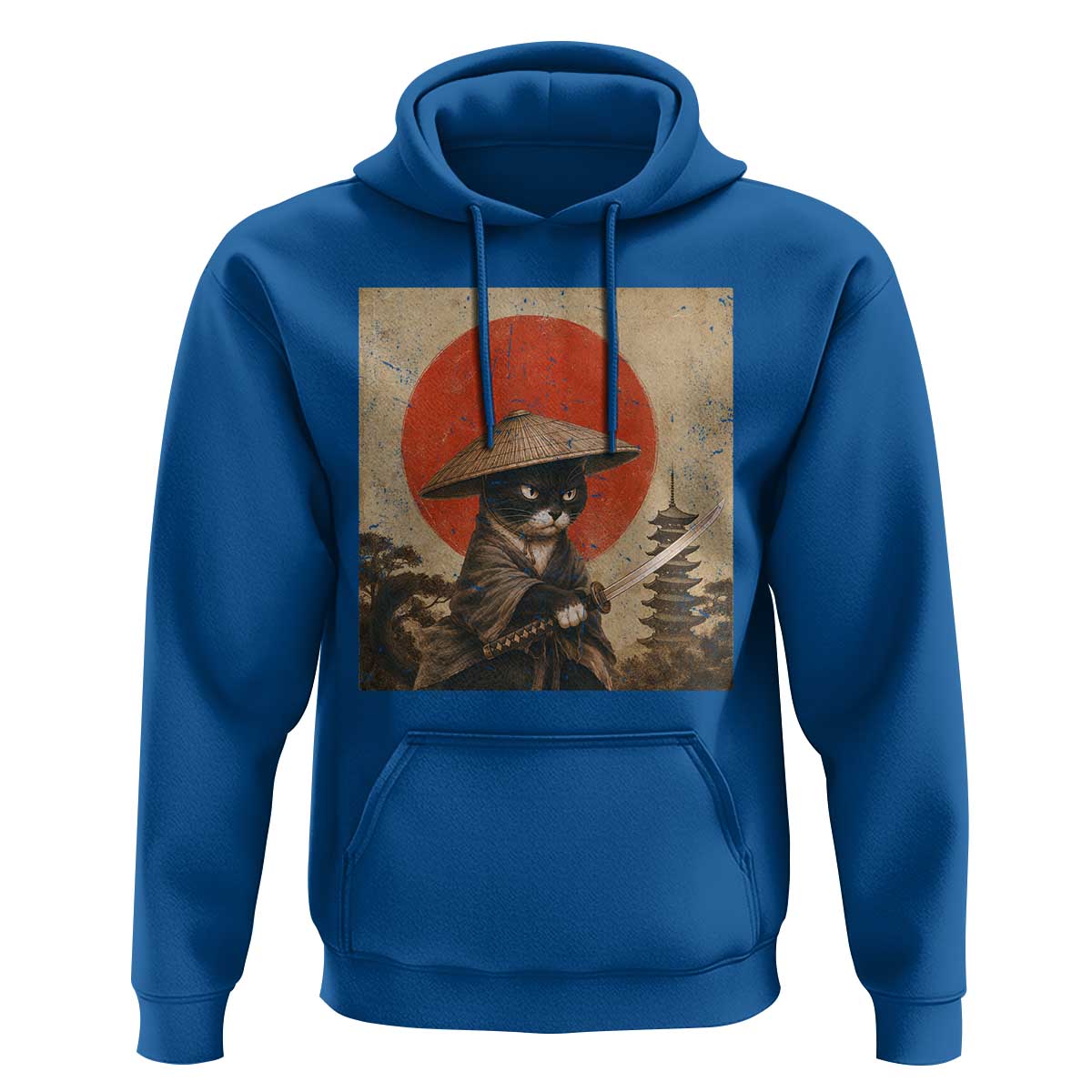 Vintage Samurai Black Cat Japanese Katana Hoodie Ukiyoe Cat Lover Gift