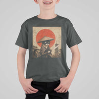 Vintage Samurai Black Cat Japanese Katana T Shirt For Kid Ukiyoe Cat Lover Gift