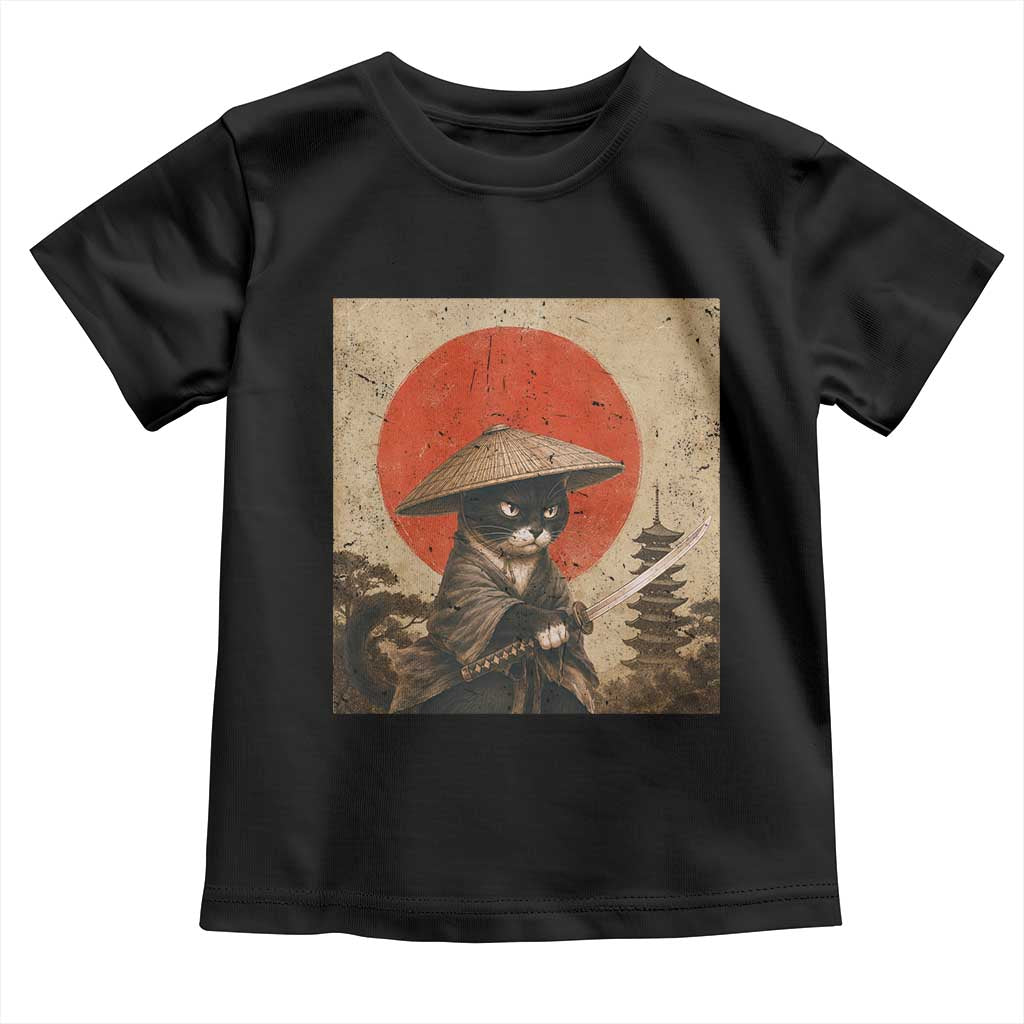 Vintage Samurai Black Cat Japanese Katana Toddler T Shirt Ukiyoe Cat Lover Gift