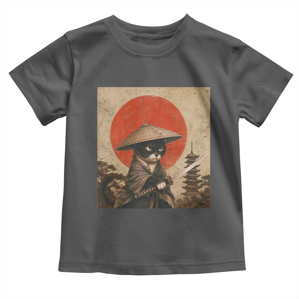 Vintage Samurai Black Cat Japanese Katana Toddler T Shirt Ukiyoe Cat Lover Gift