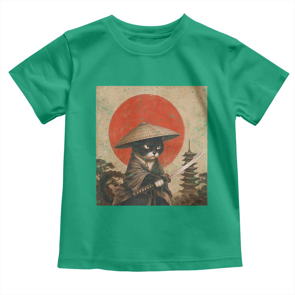 Vintage Samurai Black Cat Japanese Katana Toddler T Shirt Ukiyoe Cat Lover Gift