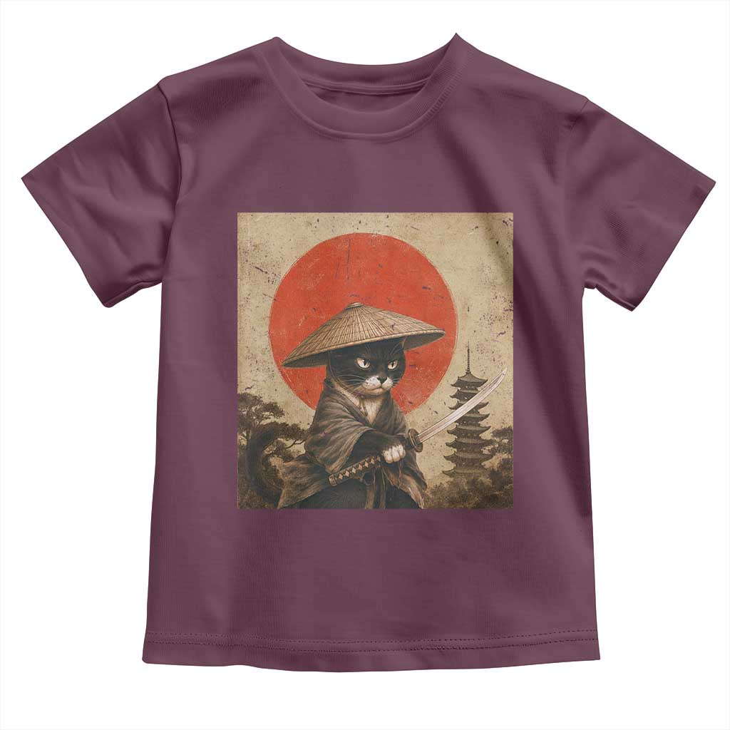 Vintage Samurai Black Cat Japanese Katana Toddler T Shirt Ukiyoe Cat Lover Gift