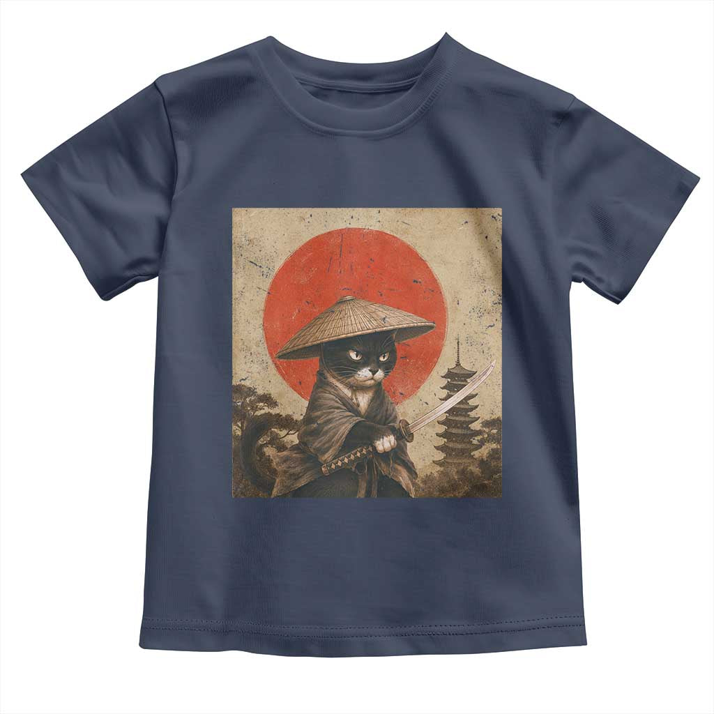 Vintage Samurai Black Cat Japanese Katana Toddler T Shirt Ukiyoe Cat Lover Gift