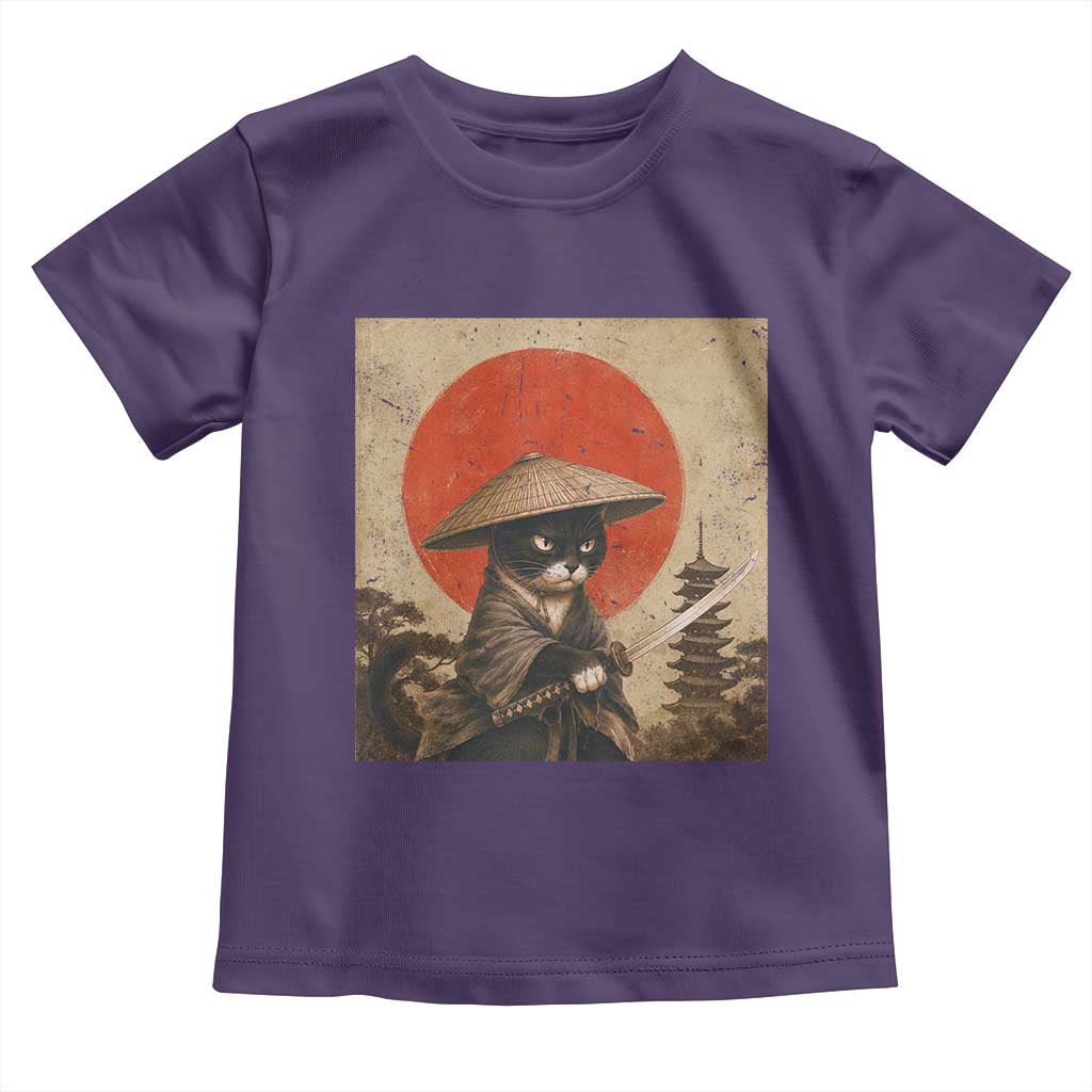 Vintage Samurai Black Cat Japanese Katana Toddler T Shirt Ukiyoe Cat Lover Gift