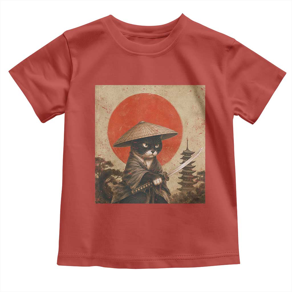 Vintage Samurai Black Cat Japanese Katana Toddler T Shirt Ukiyoe Cat Lover Gift