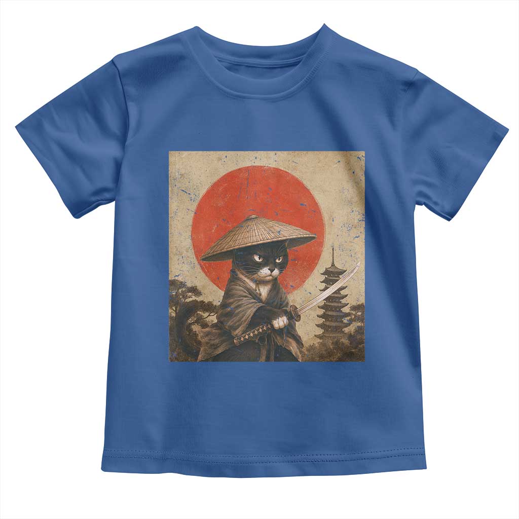 Vintage Samurai Black Cat Japanese Katana Toddler T Shirt Ukiyoe Cat Lover Gift