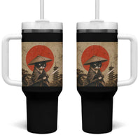 Vintage Samurai Black Cat Japanese Katana Tumbler With Handle Ukiyoe Cat Lover Gift