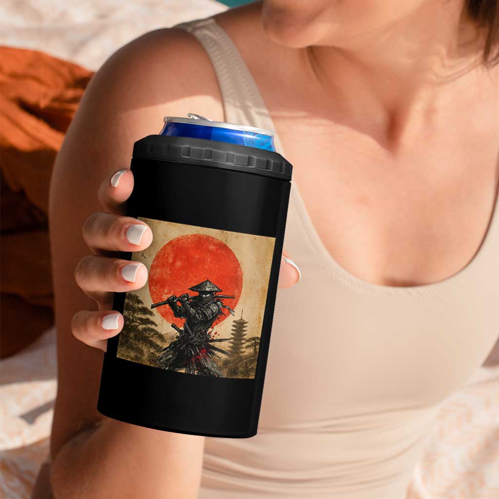 Japanese Samurai 4 in 1 Can Cooler Tumbler Warrior With Katana Vintage Ukiyoe Style