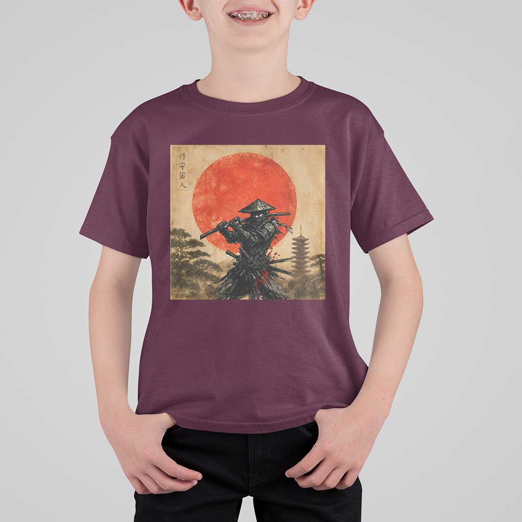 Japanese Samurai T Shirt For Kid Warrior With Katana Vintage Ukiyoe Style - Wonder Print Shop