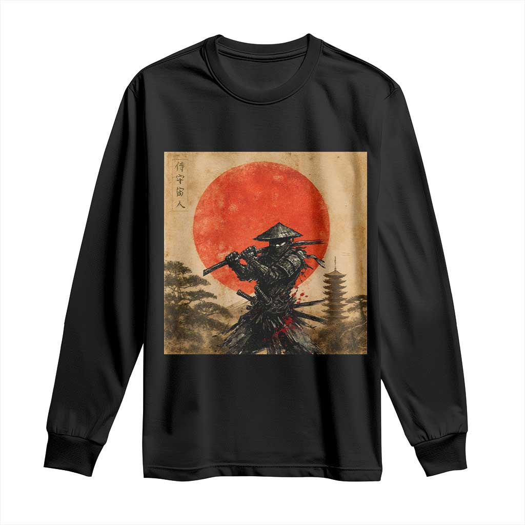 Japanese Samurai Long Sleeve Shirt Warrior With Katana Vintage Ukiyoe Style - Wonder Print Shop