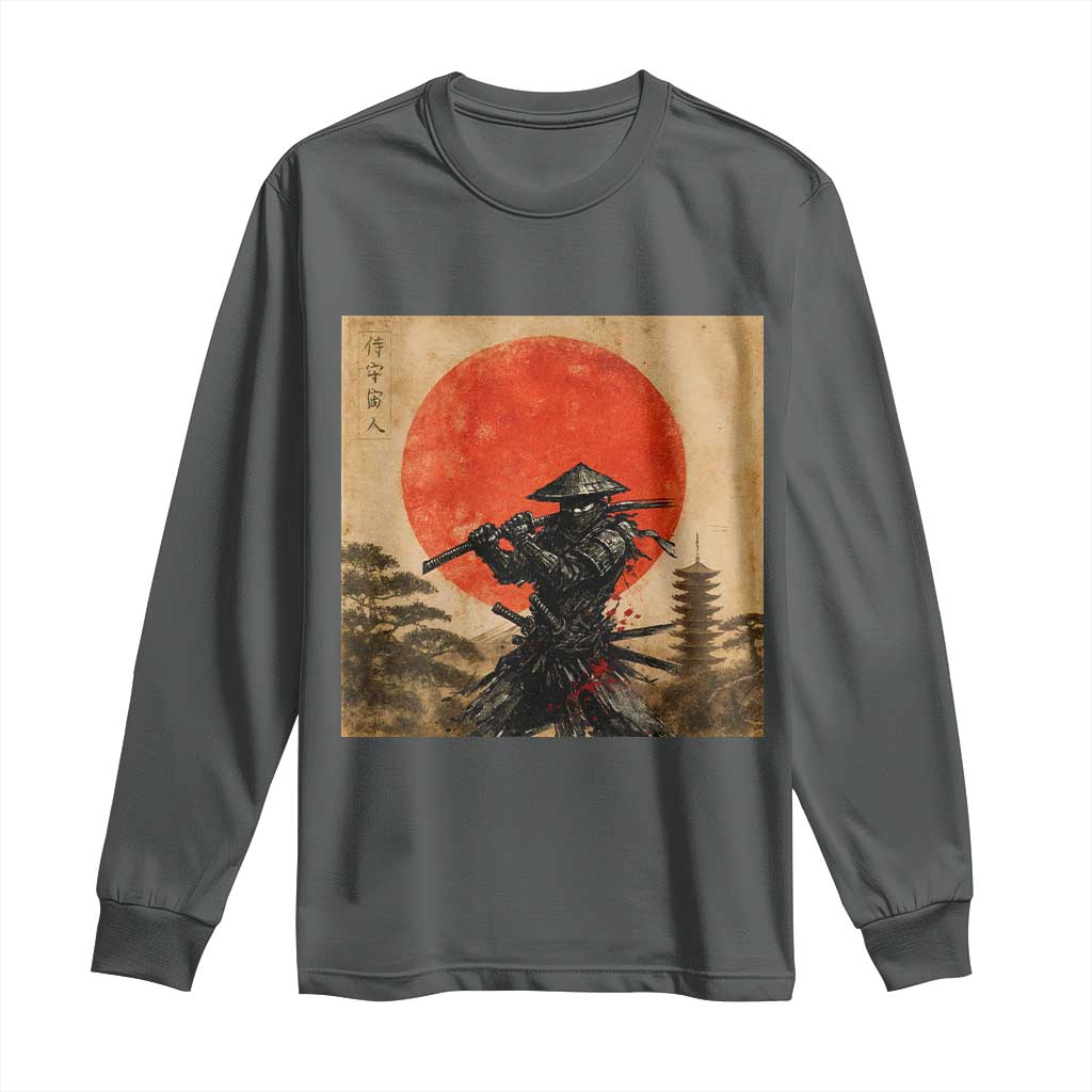 Japanese Samurai Long Sleeve Shirt Warrior With Katana Vintage Ukiyoe Style - Wonder Print Shop