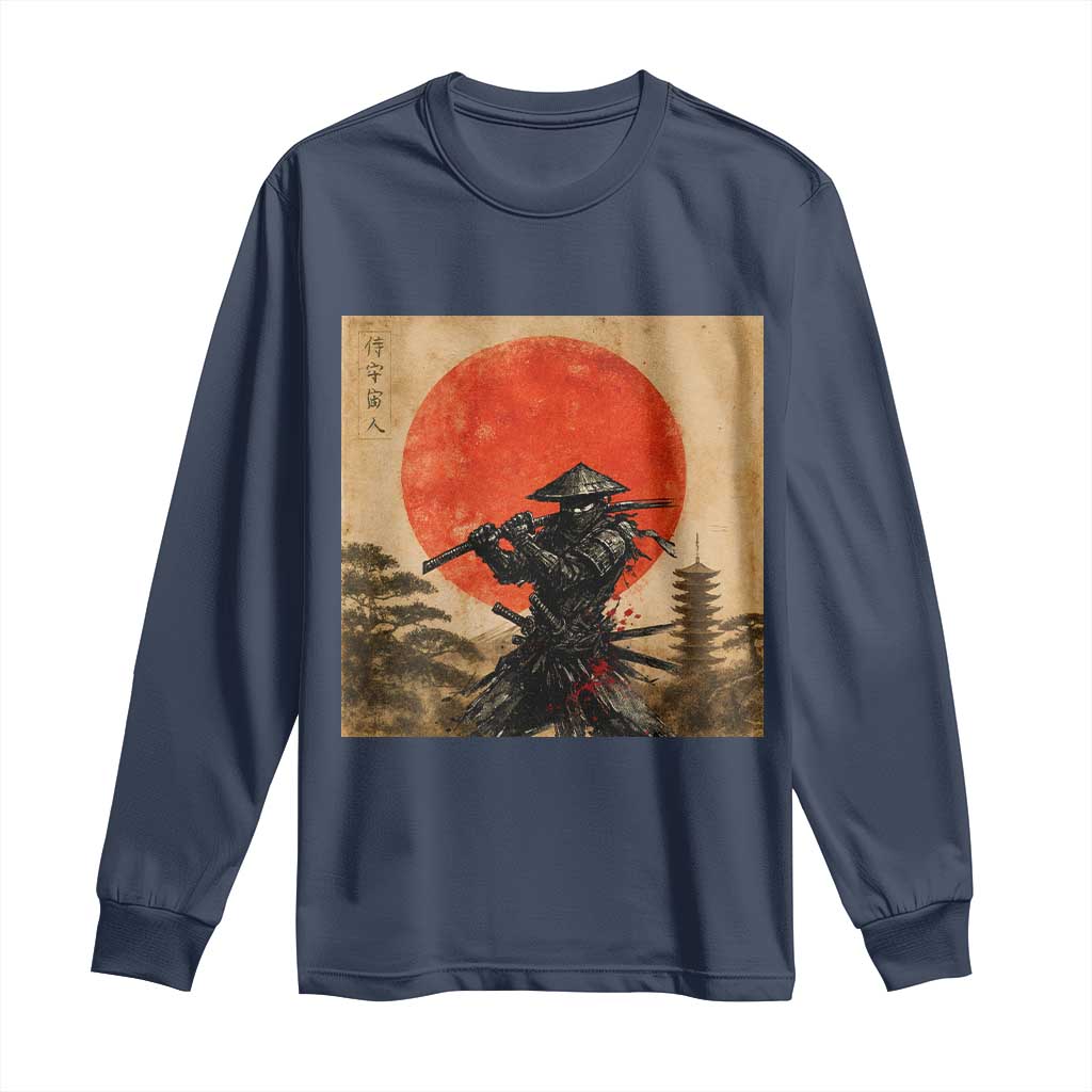 Japanese Samurai Long Sleeve Shirt Warrior With Katana Vintage Ukiyoe Style - Wonder Print Shop