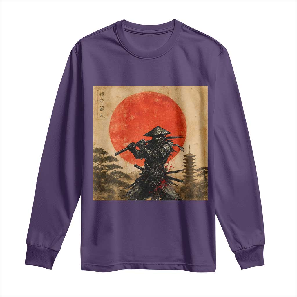 Japanese Samurai Long Sleeve Shirt Warrior With Katana Vintage Ukiyoe Style - Wonder Print Shop
