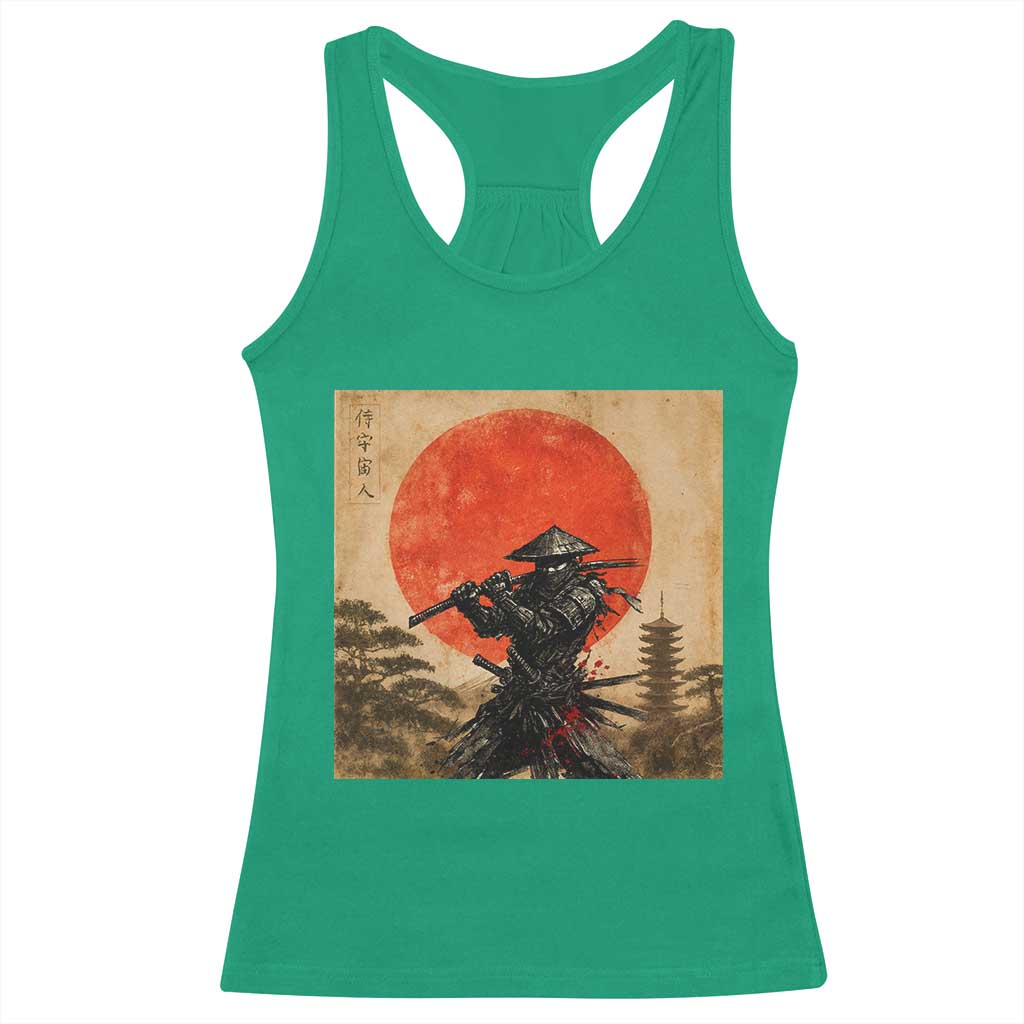 Japanese Samurai Racerback Tank Top Warrior With Katana Vintage Ukiyoe Style - Wonder Print Shop