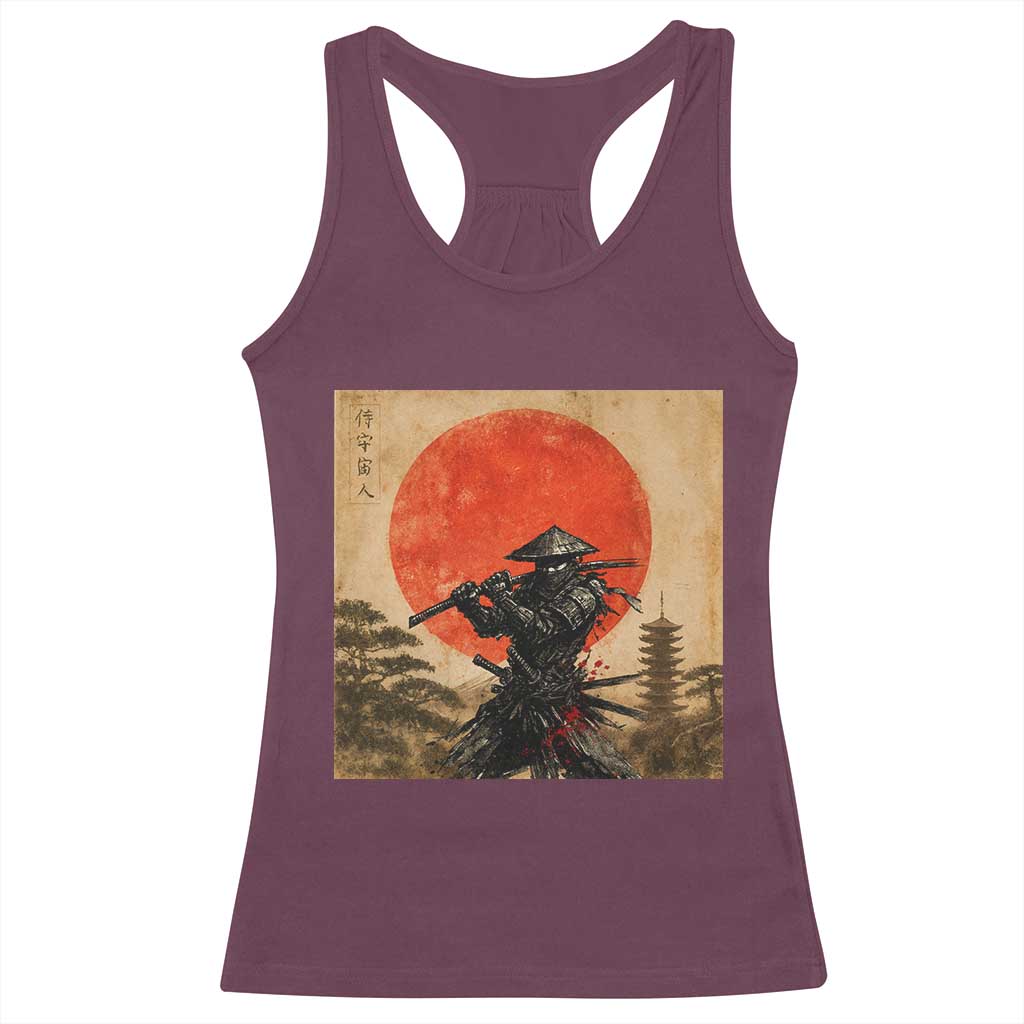 Japanese Samurai Racerback Tank Top Warrior With Katana Vintage Ukiyoe Style - Wonder Print Shop