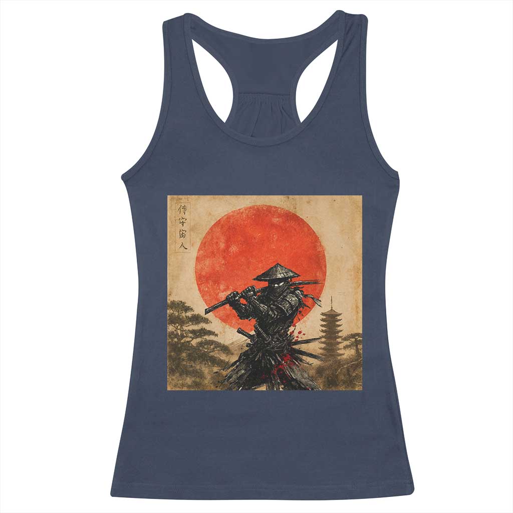 Japanese Samurai Racerback Tank Top Warrior With Katana Vintage Ukiyoe Style - Wonder Print Shop