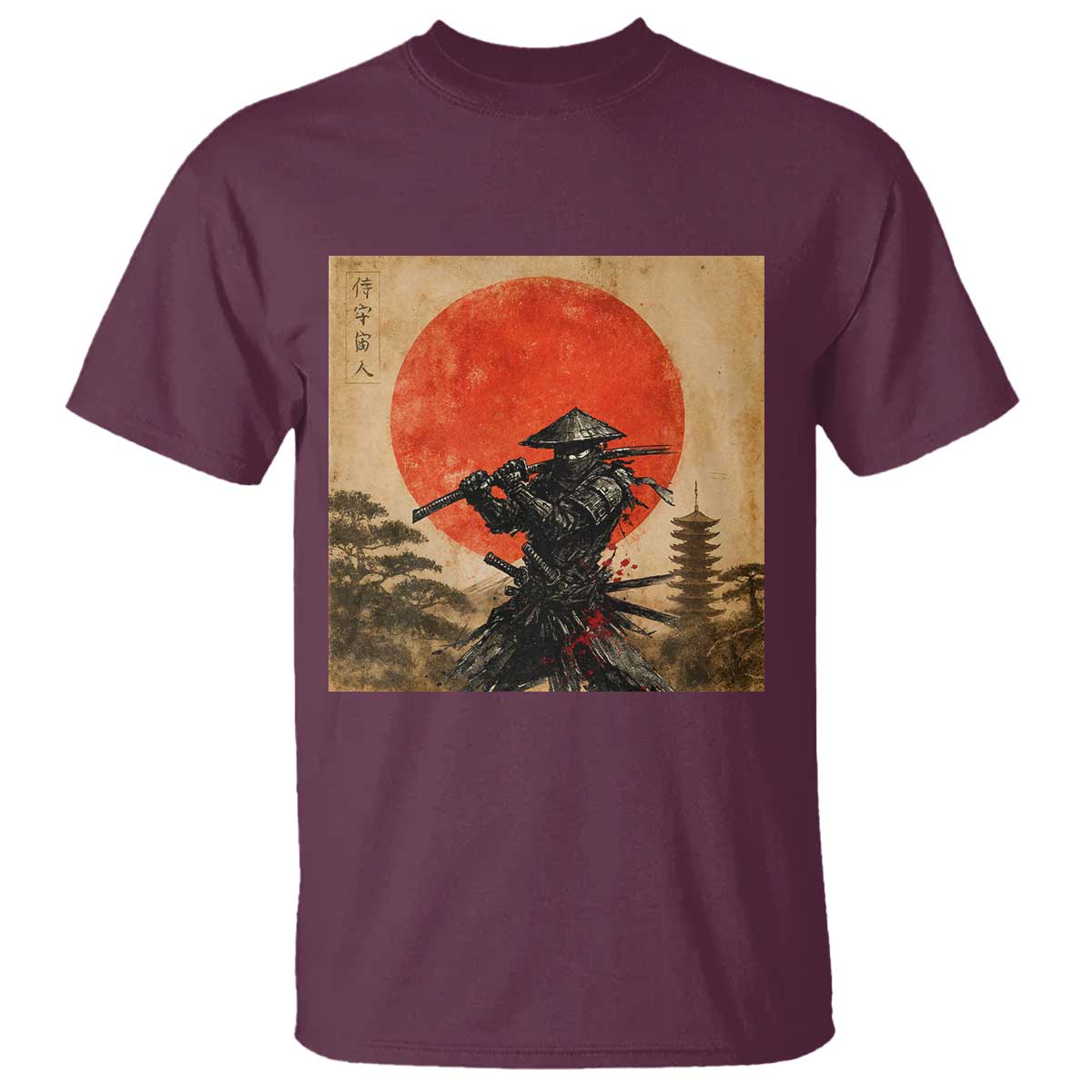 Japanese Samurai T Shirt Warrior With Katana Vintage Ukiyoe Style - Wonder Print Shop