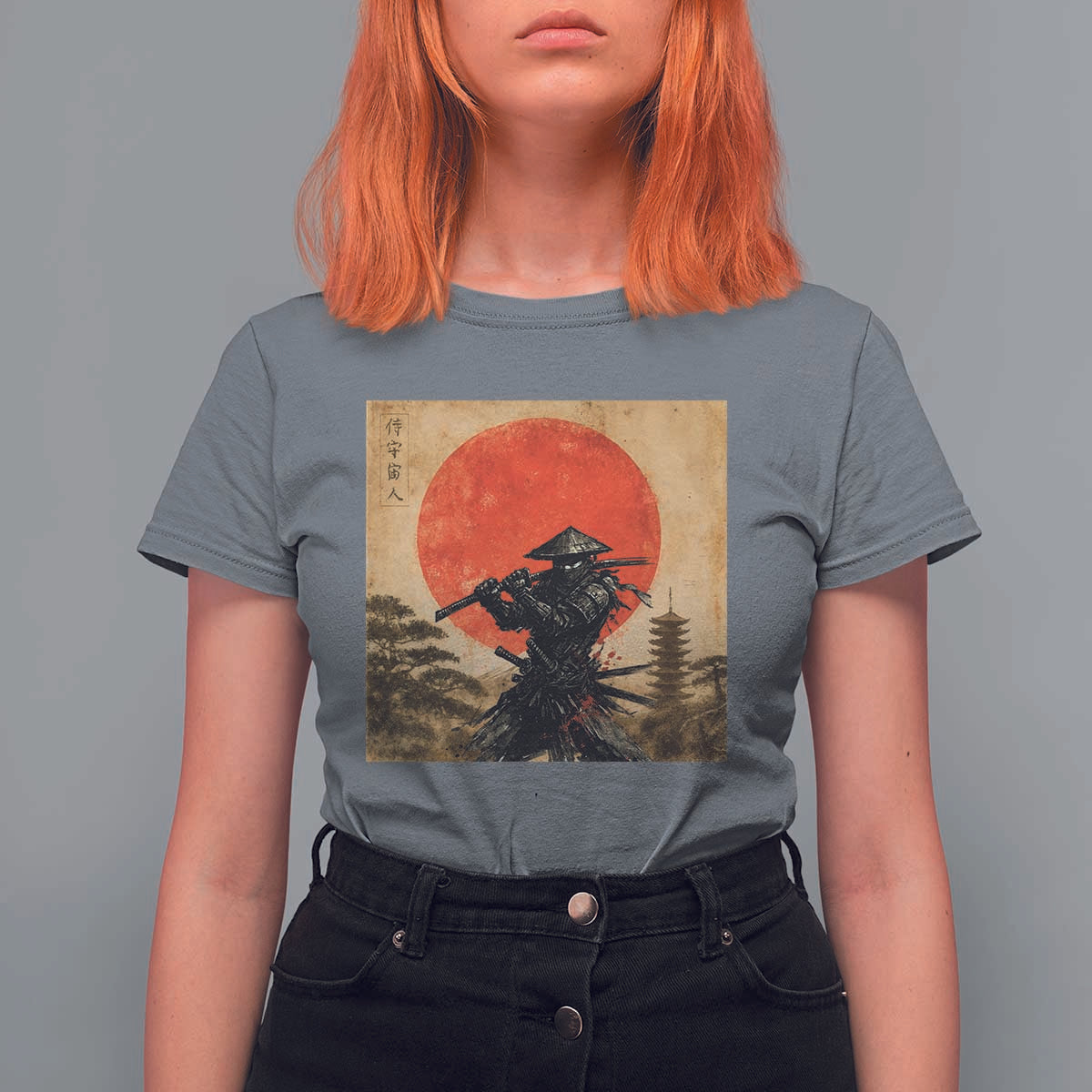 Japanese Samurai T Shirt For Women Warrior With Katana Vintage Ukiyoe Style - Wonder Print Shop