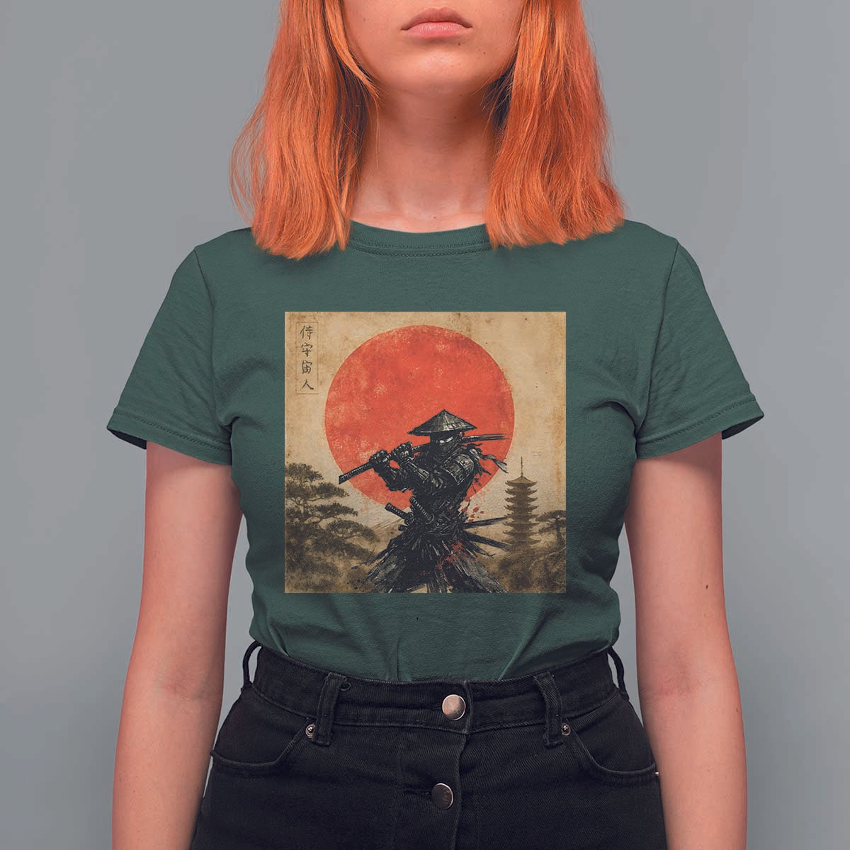 Japanese Samurai T Shirt For Women Warrior With Katana Vintage Ukiyoe Style - Wonder Print Shop