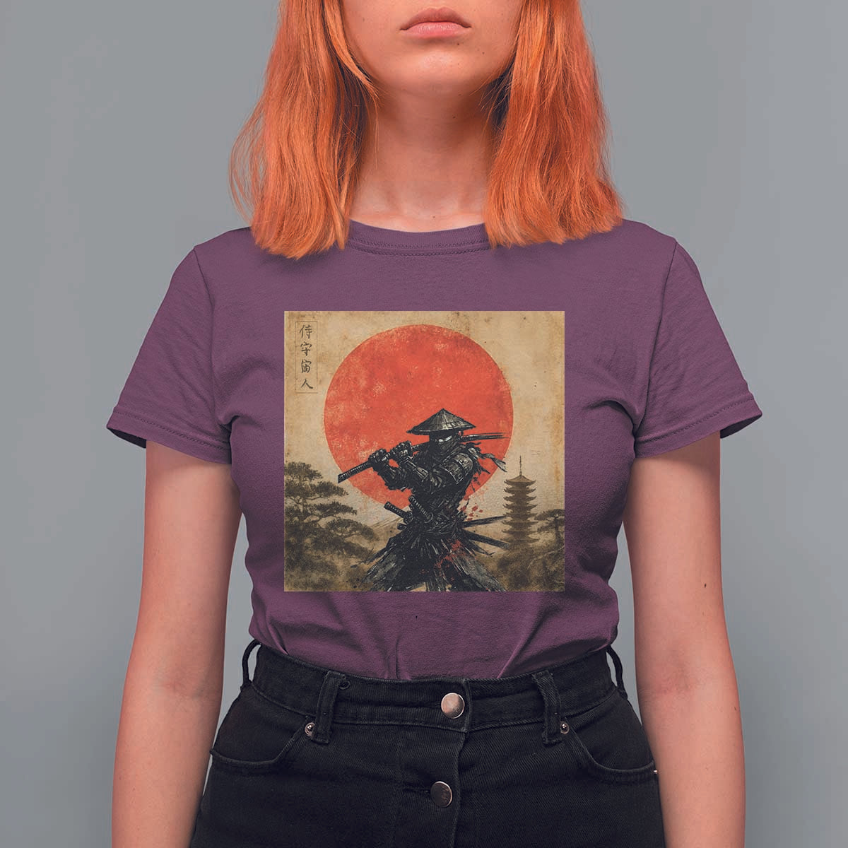 Japanese Samurai T Shirt For Women Warrior With Katana Vintage Ukiyoe Style - Wonder Print Shop