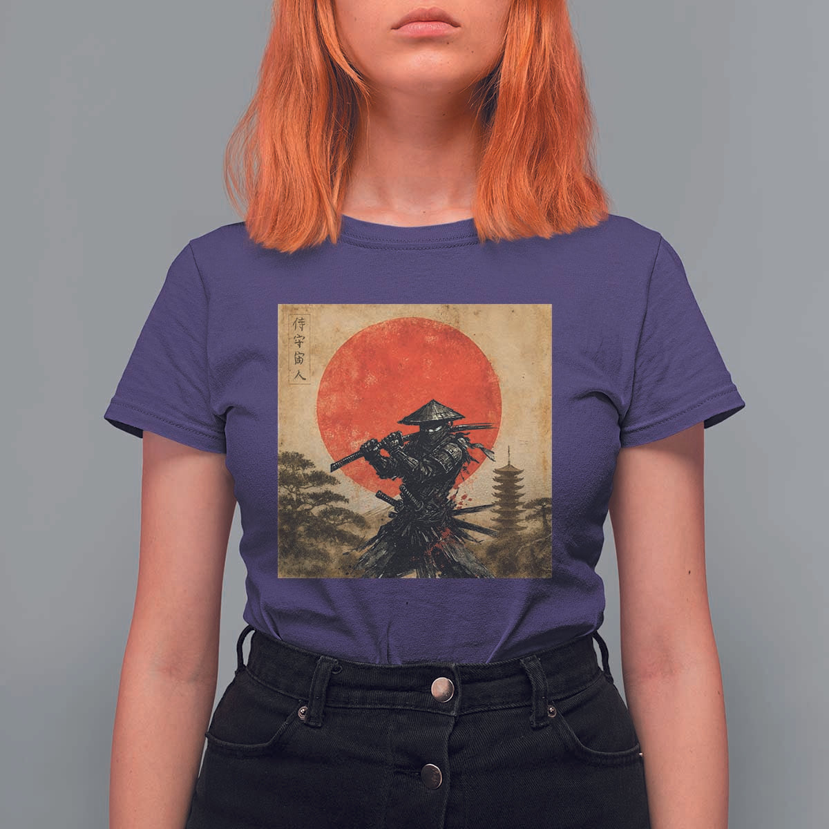 Japanese Samurai T Shirt For Women Warrior With Katana Vintage Ukiyoe Style - Wonder Print Shop