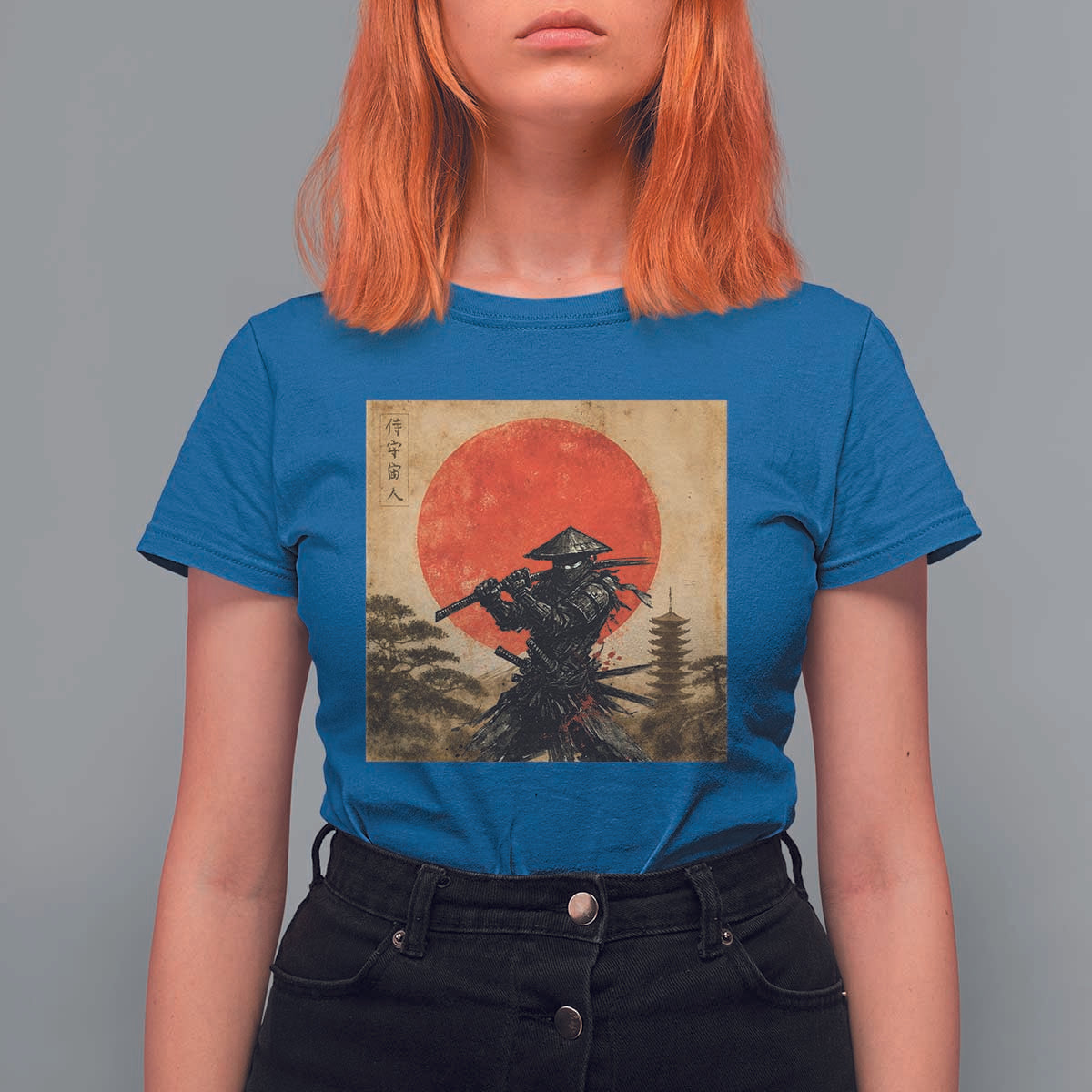 Japanese Samurai T Shirt For Women Warrior With Katana Vintage Ukiyoe Style - Wonder Print Shop