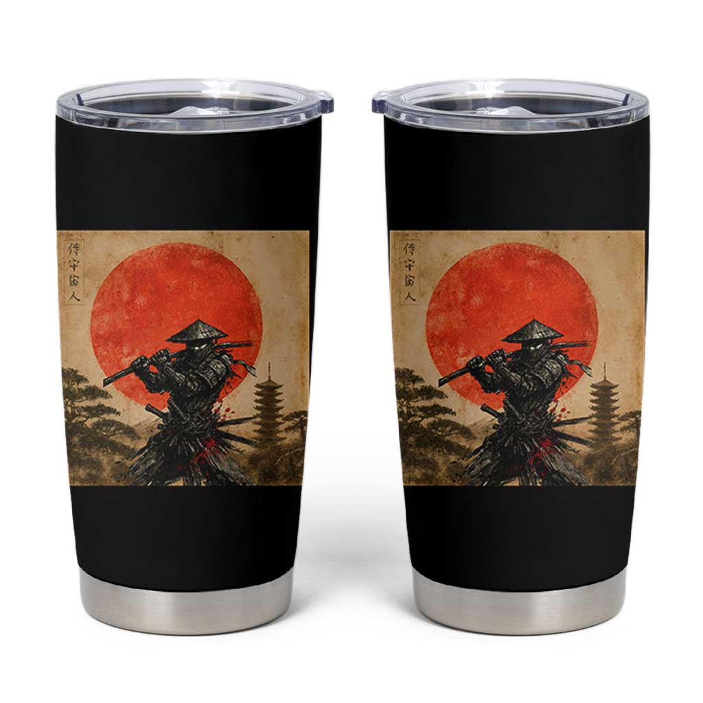Japanese Samurai Tumbler Cup Warrior With Katana Vintage Ukiyoe Style