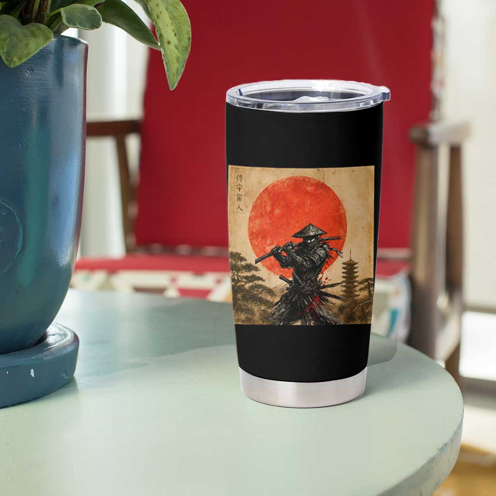 Japanese Samurai Tumbler Cup Warrior With Katana Vintage Ukiyoe Style