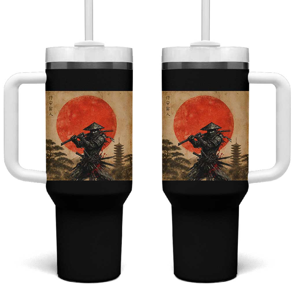 Japanese Samurai Tumbler With Handle Warrior With Katana Vintage Ukiyoe Style