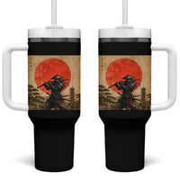 Japanese Samurai Tumbler With Handle Warrior With Katana Vintage Ukiyoe Style