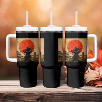 Japanese Samurai Tumbler With Handle Warrior With Katana Vintage Ukiyoe Style