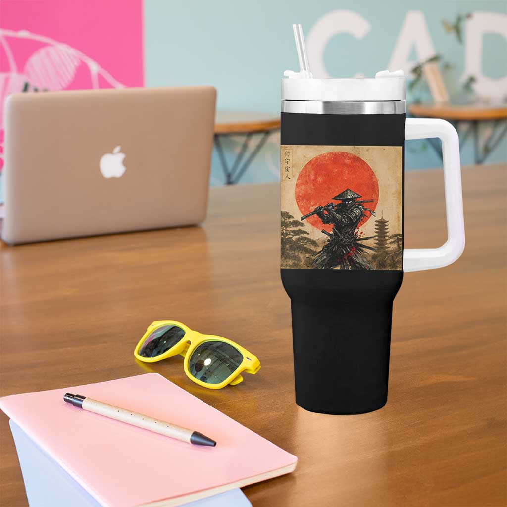 Japanese Samurai Tumbler With Handle Warrior With Katana Vintage Ukiyoe Style