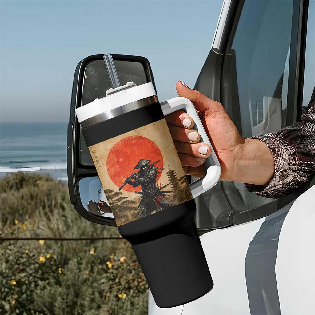 Japanese Samurai Tumbler With Handle Warrior With Katana Vintage Ukiyoe Style