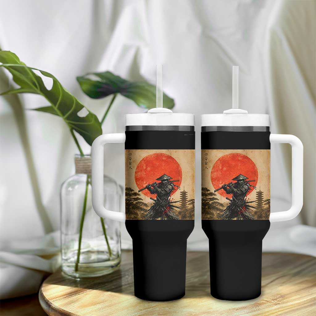 Japanese Samurai Tumbler With Handle Warrior With Katana Vintage Ukiyoe Style