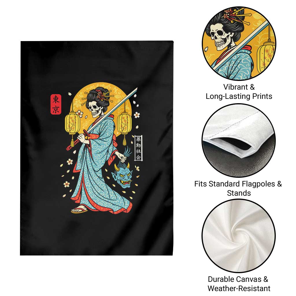 Horror Samurai Geisha Skull Garden Flag Japanese Kimono And Katana - Wonder Print Shop