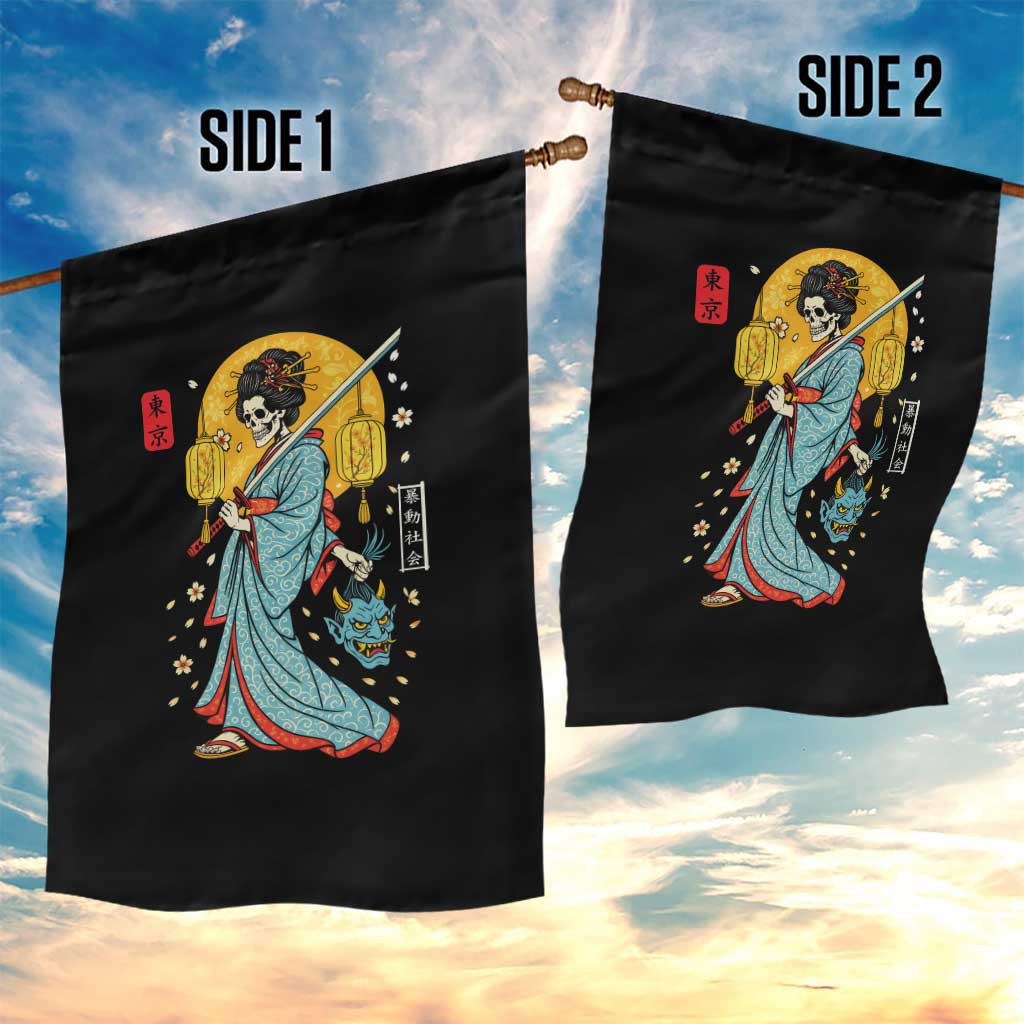 Horror Samurai Geisha Skull Garden Flag Japanese Kimono And Katana - Wonder Print Shop