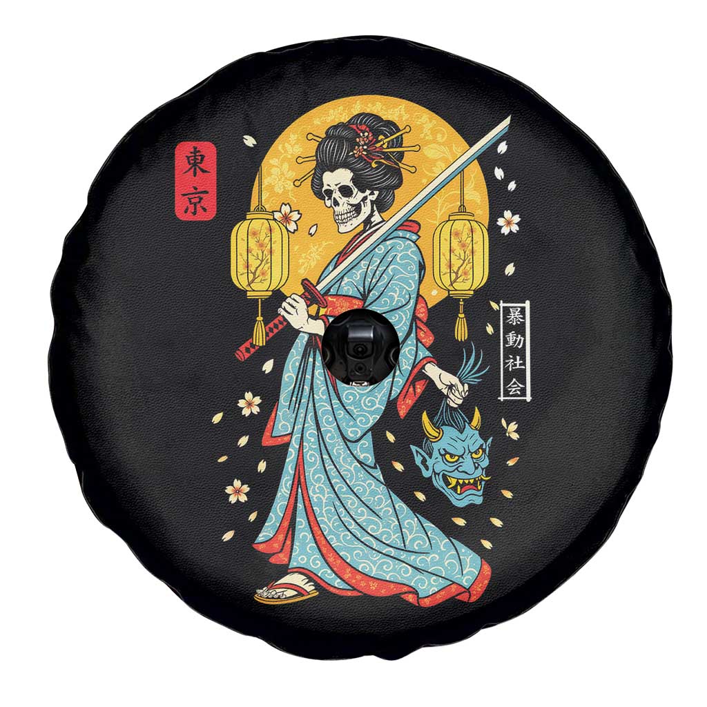 Horror Samurai Geisha Skull Spare Tire Cover Japanese Kimono And Katana - Wonder Print Shop