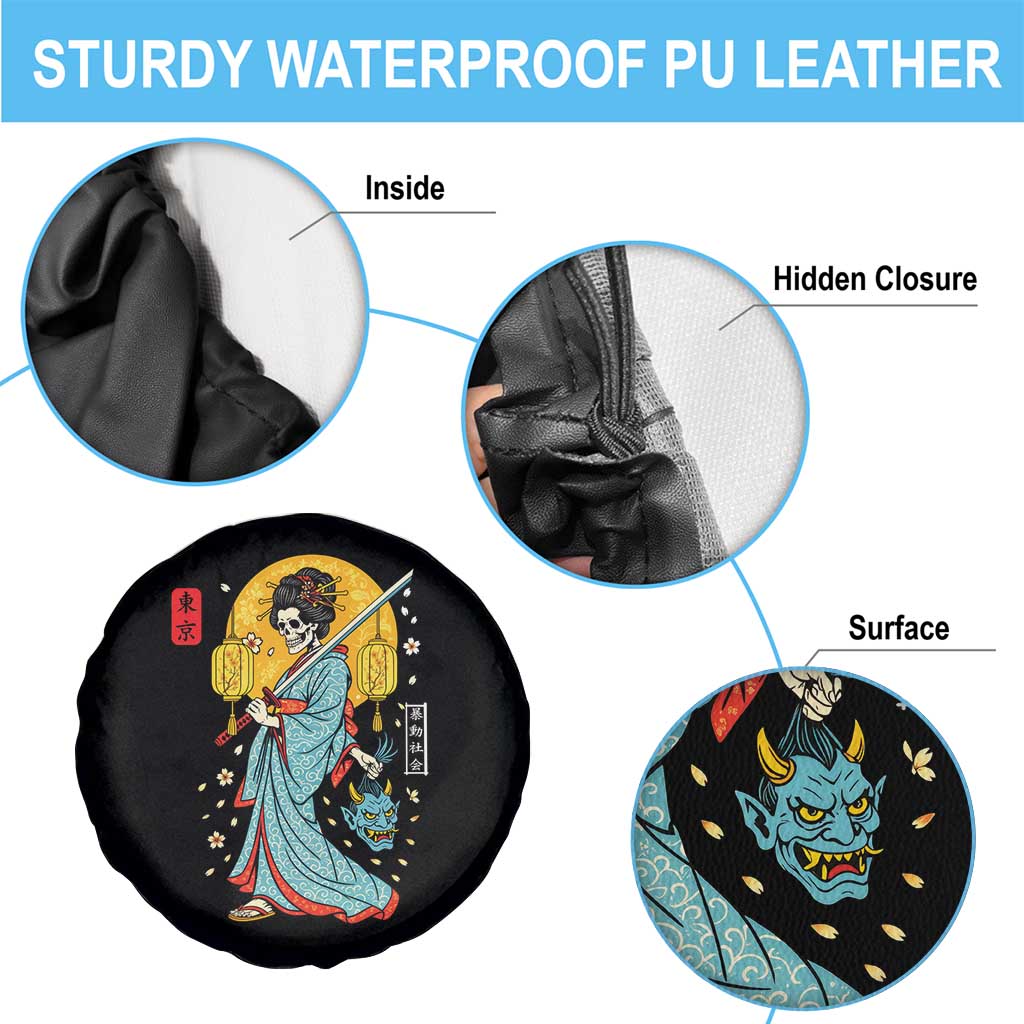 Horror Samurai Geisha Skull Spare Tire Cover Japanese Kimono And Katana - Wonder Print Shop